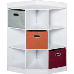 Meuble de rangement d'angle unité de rangement 9 niches 3 tiroirs non tissé MDF blanc