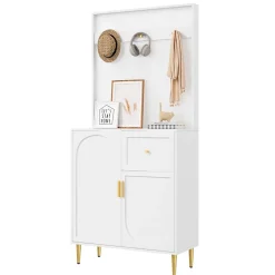 Meuble De Rangement D'entrée Blanc - Armoire Et Étagère à Chaussures - 80 X 175,5 X 35 Cm