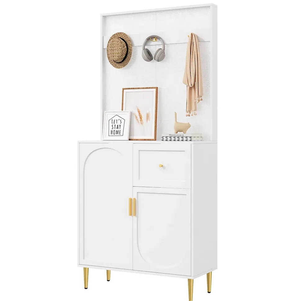Meuble De Rangement D'entrée Blanc - Armoire Et Étagère à Chaussures - 80 X 175,5 X 35 Cm