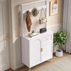 Meuble De Rangement D'entrée Blanc - Armoire Et Étagère à Chaussures - 80 X 175,5 X 35 Cm