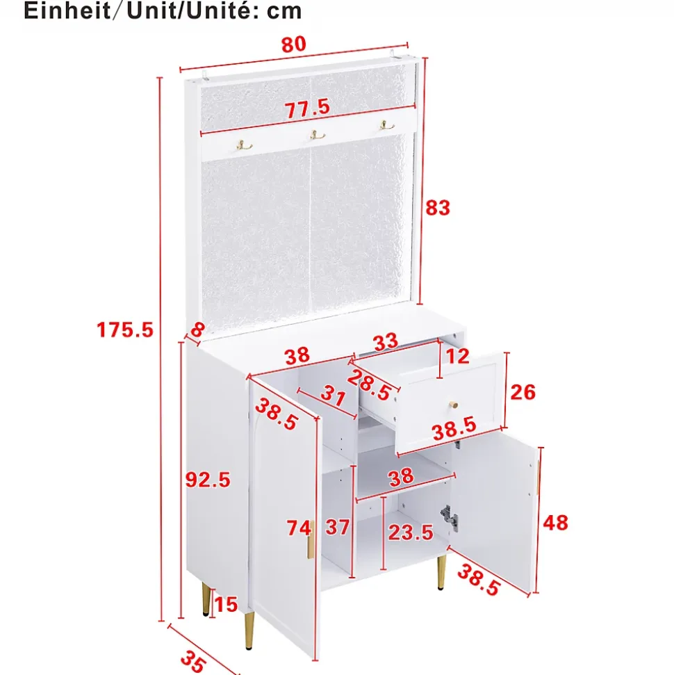 Meuble De Rangement D'entrée Blanc - Armoire Et Étagère à Chaussures - 80 X 175,5 X 35 Cm