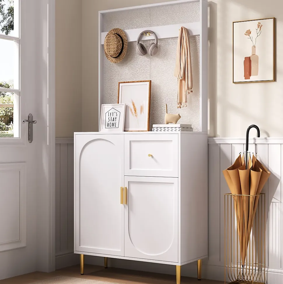 Meuble De Rangement D'entrée Blanc - Armoire Et Étagère à Chaussures - 80 X 175,5 X 35 Cm