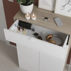 Meuble de rangement effet chêne portes battantes et tiroir blancs GoodHome Atomia H. 112,5 x L. 75 x P. 37 cm