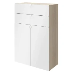 Meuble de rangement effet chêne portes battantes et tiroir blancs GoodHome Atomia H. 112,5 x L. 75 x P. 37 cm