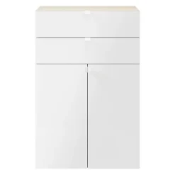 Meuble de rangement effet chêne portes battantes et tiroir blancs GoodHome Atomia H. 112,5 x L. 75 x P. 37 cm