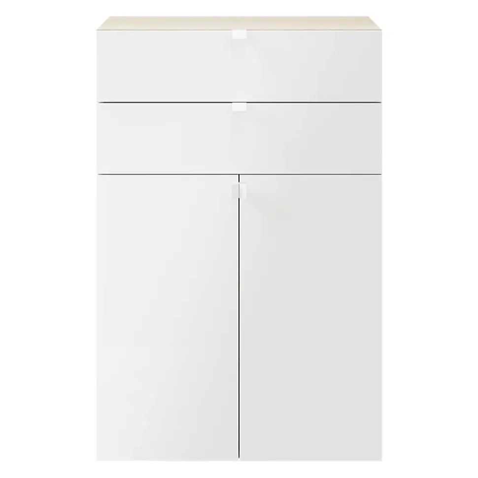 Meuble de rangement effet chêne portes battantes et tiroir blancs GoodHome Atomia H. 112,5 x L. 75 x P. 37 cm
