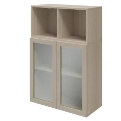 Meuble de rangement effet chêne portes battantes vitrées GoodHome Atomia H. 112,5 x L. 75 x P. 37 cm