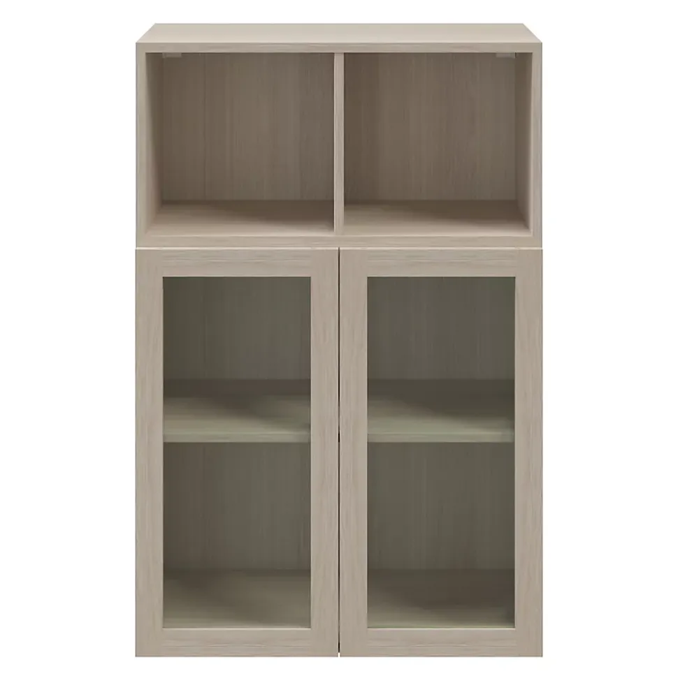 Meuble de rangement effet chêne portes battantes vitrées GoodHome Atomia H. 112,5 x L. 75 x P. 37 cm