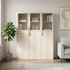Meuble de rangement effet chêne avec portes battantes vitrées GoodHome Atomia H. 187,5 x L. 150 x P. 37 cm