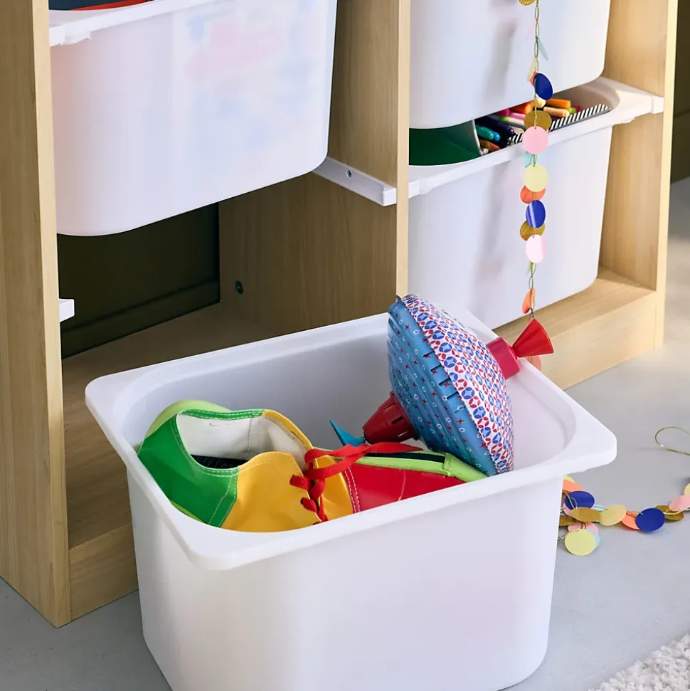 Meuble de rangement enfant. naturel. 6 bacs de rangement en plastique