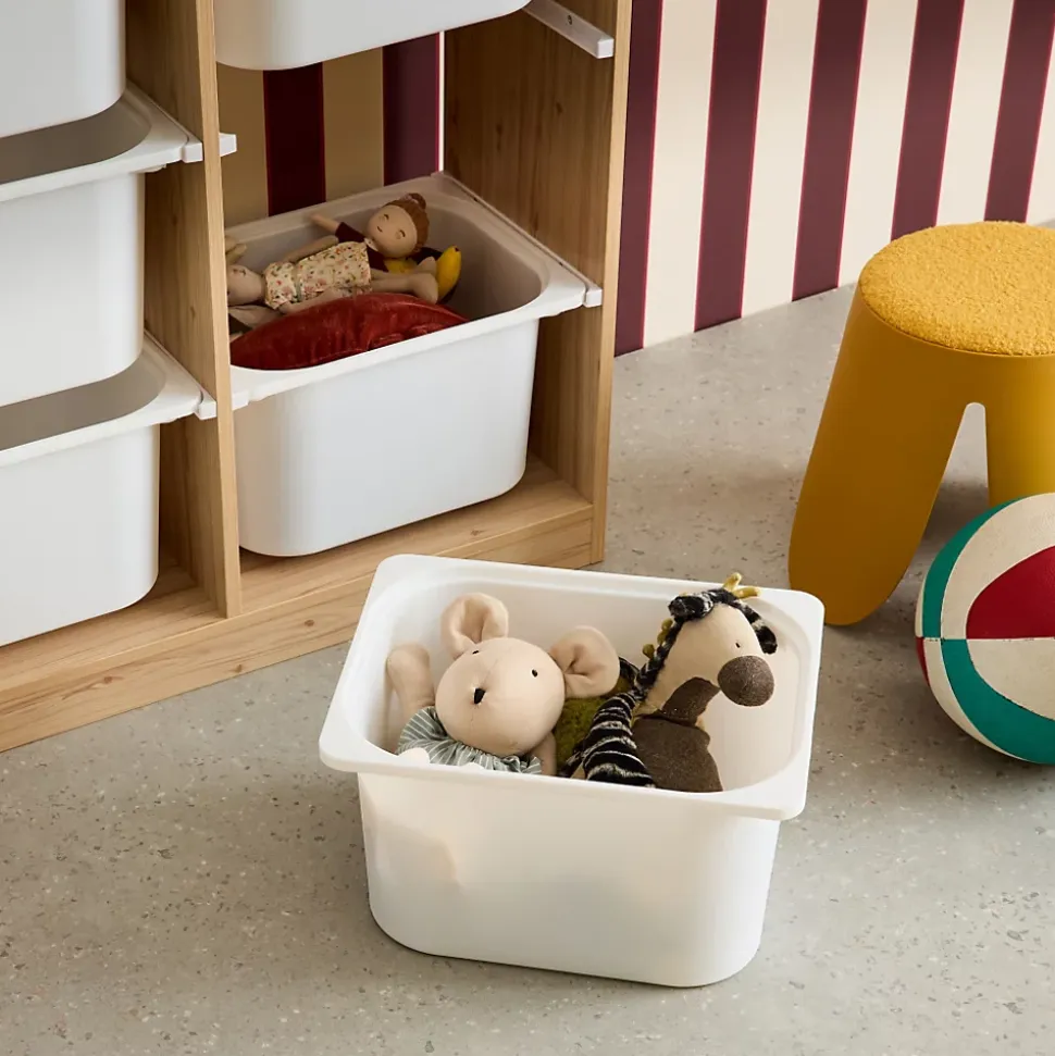 Meuble de rangement enfant. naturel. 6 bacs de rangement en plastique