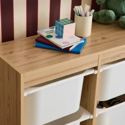 Meuble de rangement enfant. naturel. 6 bacs de rangement en plastique