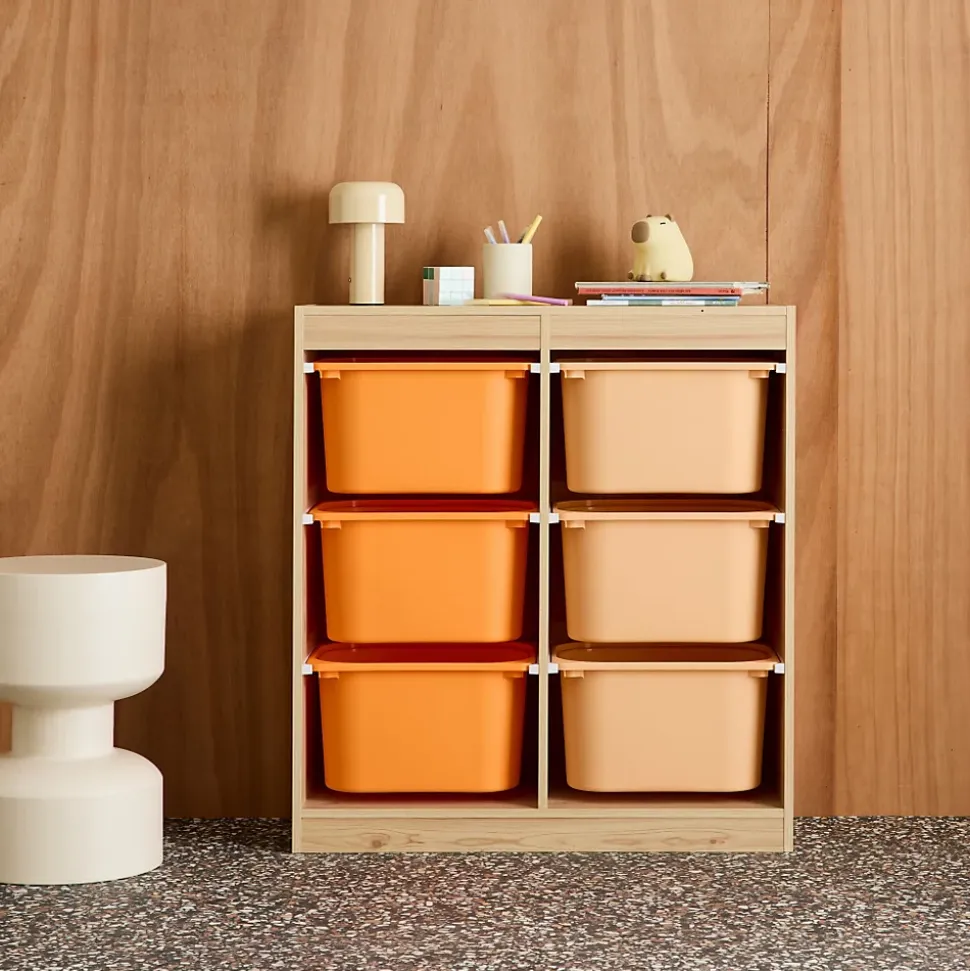 Meuble de rangement enfant 6 bacs de rangement en plastique orange pêche - Sora