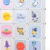 Meuble de Rangement Enfants 12 Cubes,35x35cm avec Barre de Suspension,pour Vêtements,Chaussures,Jouets (Astronaute-Blanc)