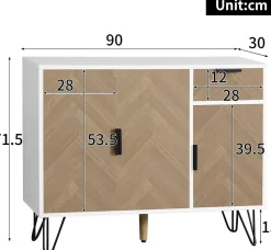 Meuble de rangement moderne blanc et bois, avec tiroir et étagères réglables, 90x30x71,5 cm