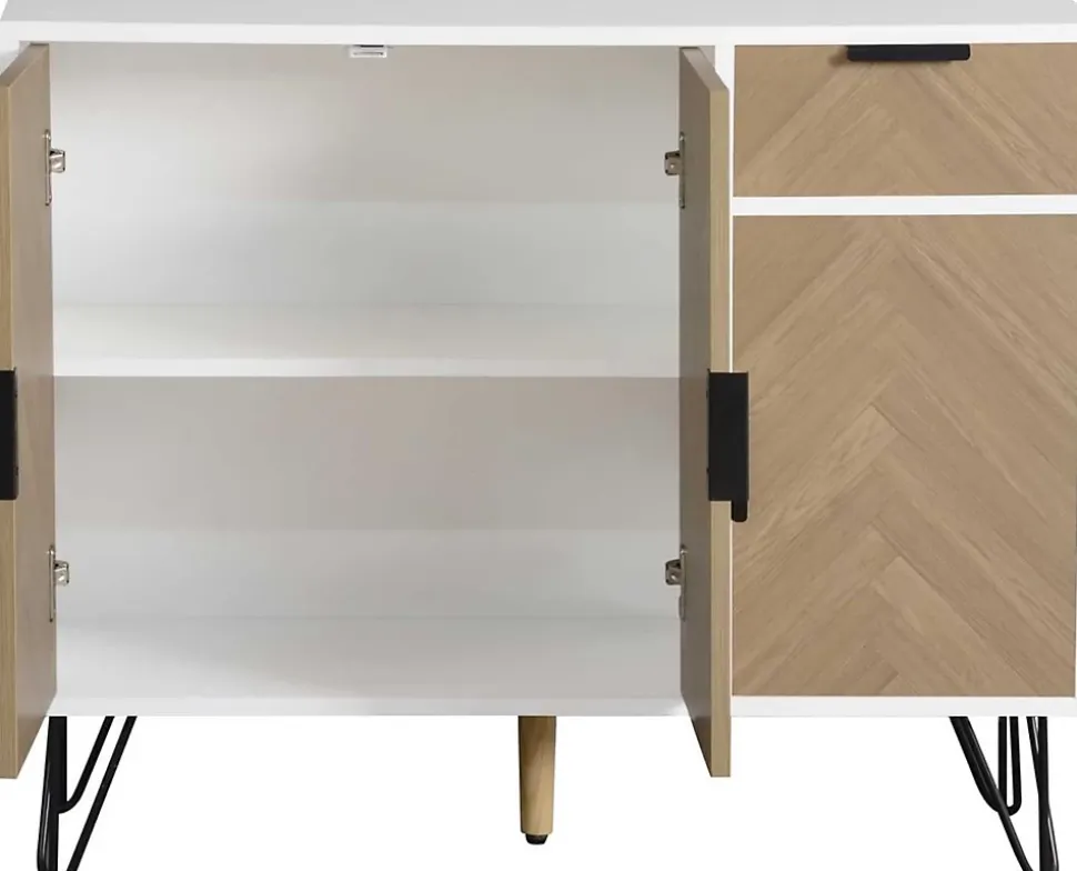 Meuble de rangement moderne blanc et bois, avec tiroir et étagères réglables, 90x30x71,5 cm