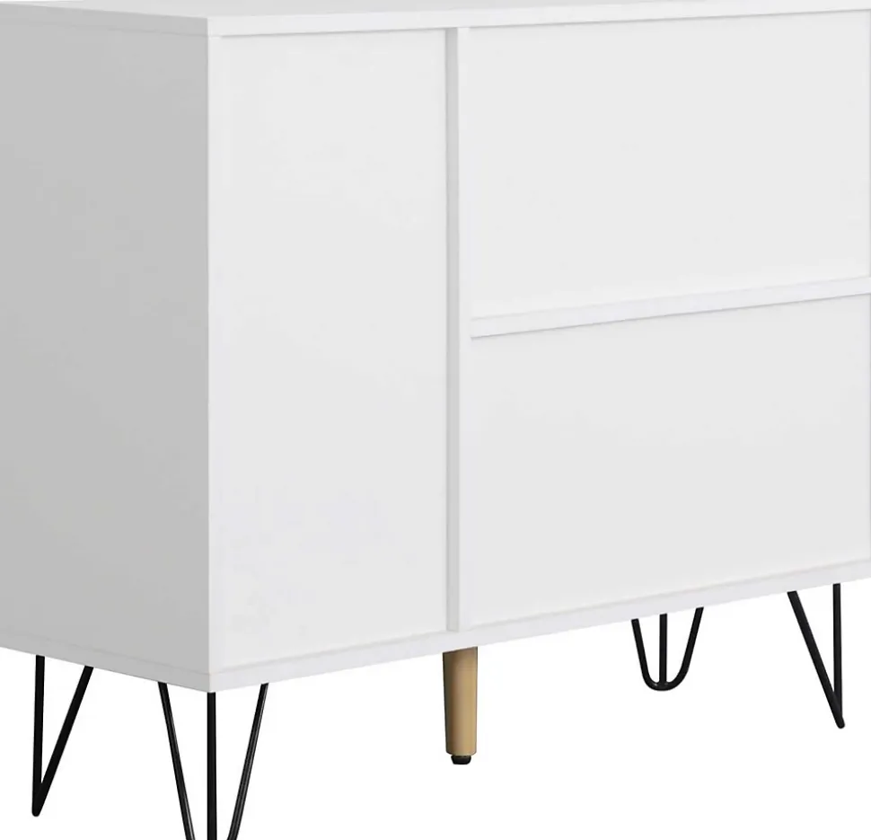 Meuble de rangement moderne blanc et bois, avec tiroir et étagères réglables, 90x30x71,5 cm