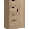 Meuble de rangement moderne 1 porte 4 tiroirs - panneaux particules aspect chêne clair