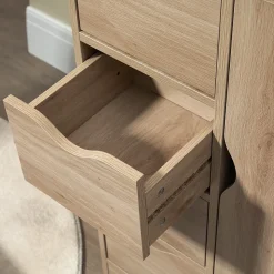 Meuble de rangement moderne 1 porte 4 tiroirs - panneaux particules aspect chêne clair