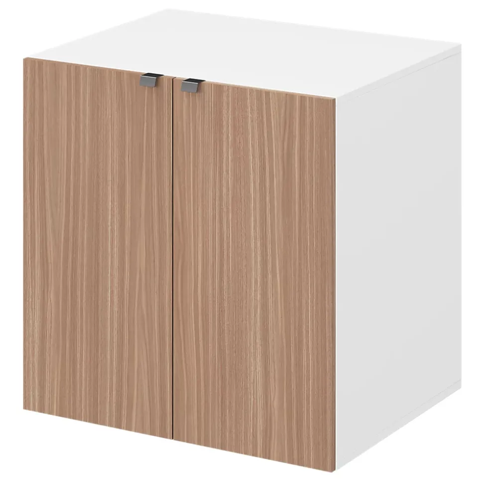 Meuble de rangement portes battantes effet chêne chaud et blanc GoodHome Atomia H. 75 x L. 75 x P. 58 cm