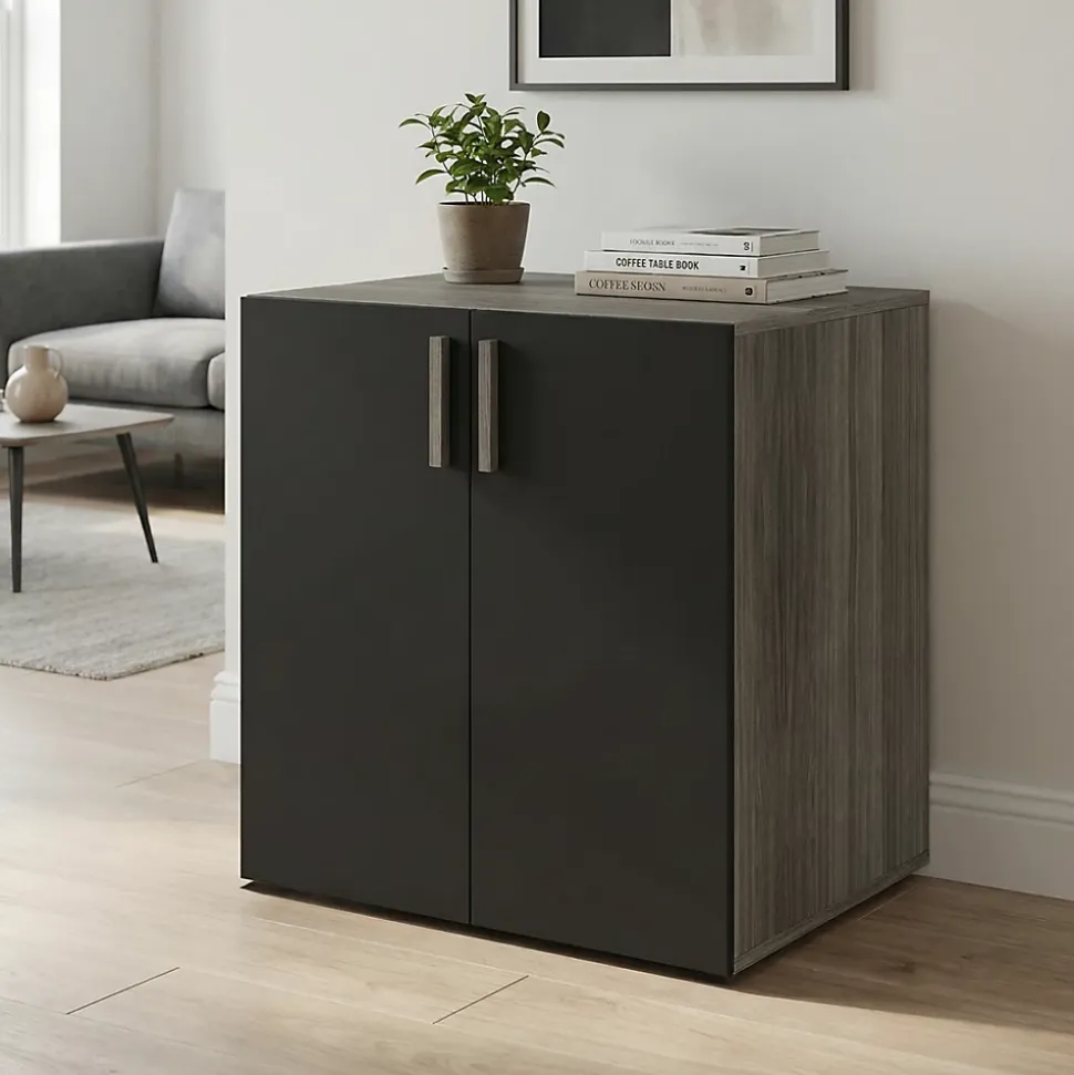 Meuble de rangement portes battantes noir et effet chêne grisé GoodHome Atomia H. 75 x L. 50 x P. 58 cm