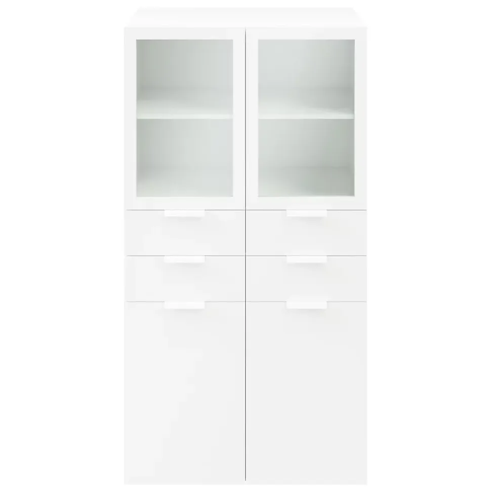 Meuble de rangement portes battantes vitrées et tiroirs blanc GoodHome Atomia H. 187,5 x L. 100 x P. 47 cm