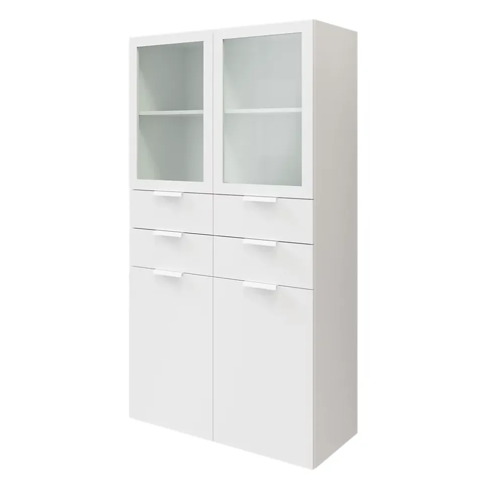 Meuble de rangement portes battantes vitrées et tiroirs blanc GoodHome Atomia H. 187,5 x L. 100 x P. 47 cm