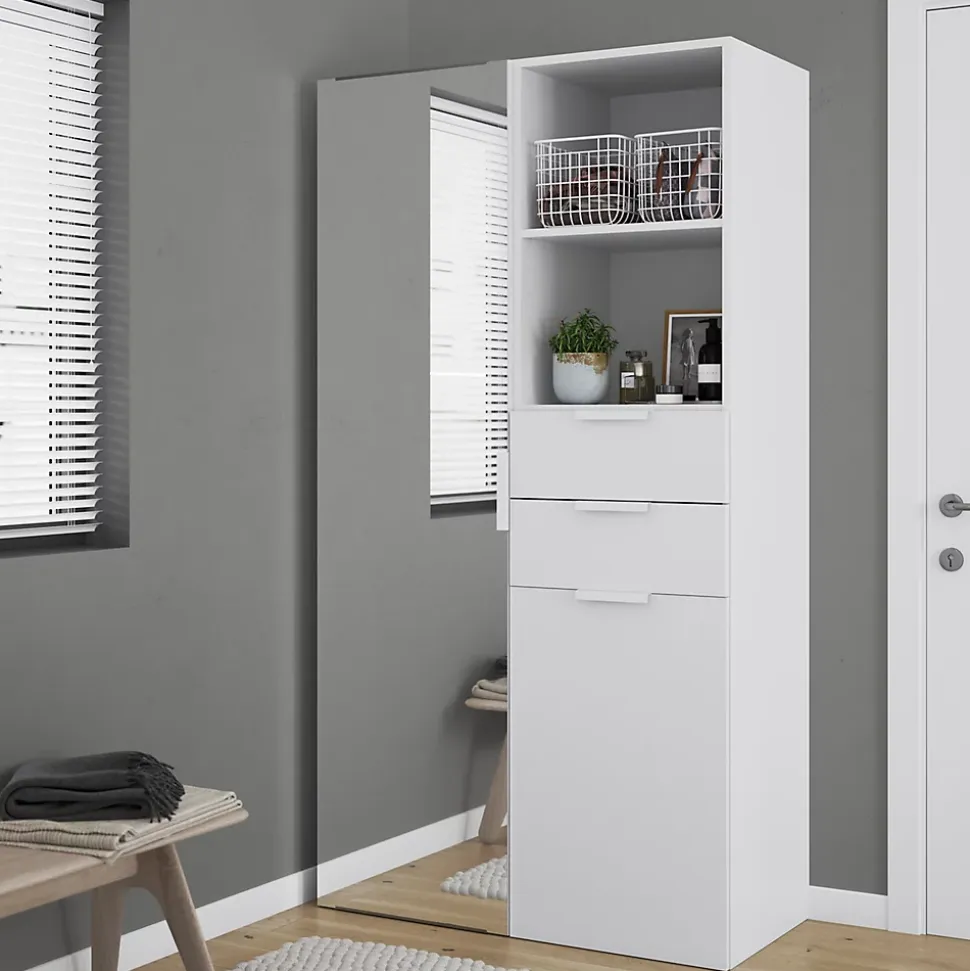Meuble de rangement porte miroir et tiroirs blancs GoodHome Atomia H. 187,5 x L. 100 x P. 47 cm