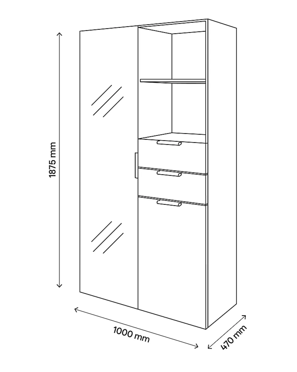Meuble de rangement porte miroir et tiroirs blancs GoodHome Atomia H. 187,5 x L. 100 x P. 47 cm