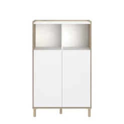 Meuble de rangement portes battantes blanc et effet chêne Morphos H. 135 x L. 83,7 cm