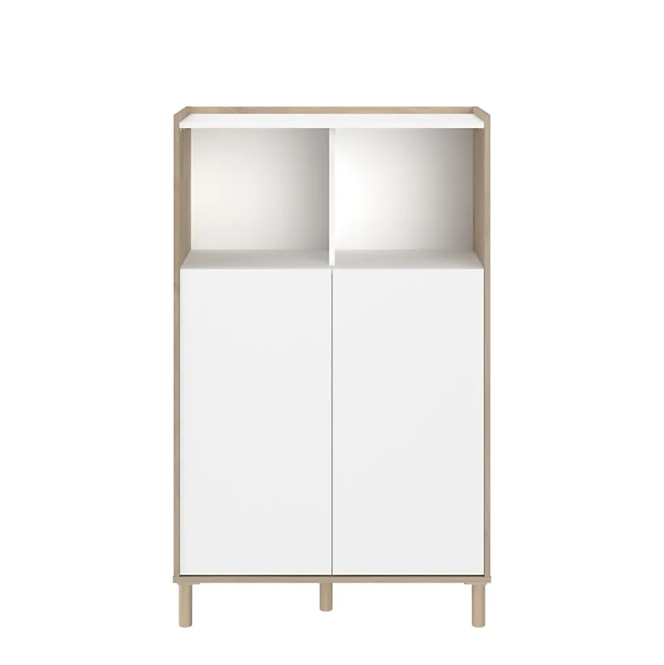 Meuble de rangement portes battantes blanc et effet chêne Morphos H. 135 x L. 83,7 cm