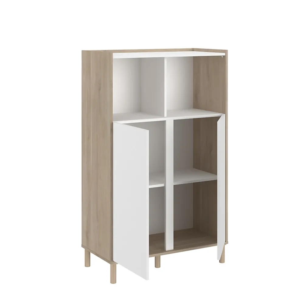 Meuble de rangement portes battantes blanc et effet chêne Morphos H. 135 x L. 83,7 cm
