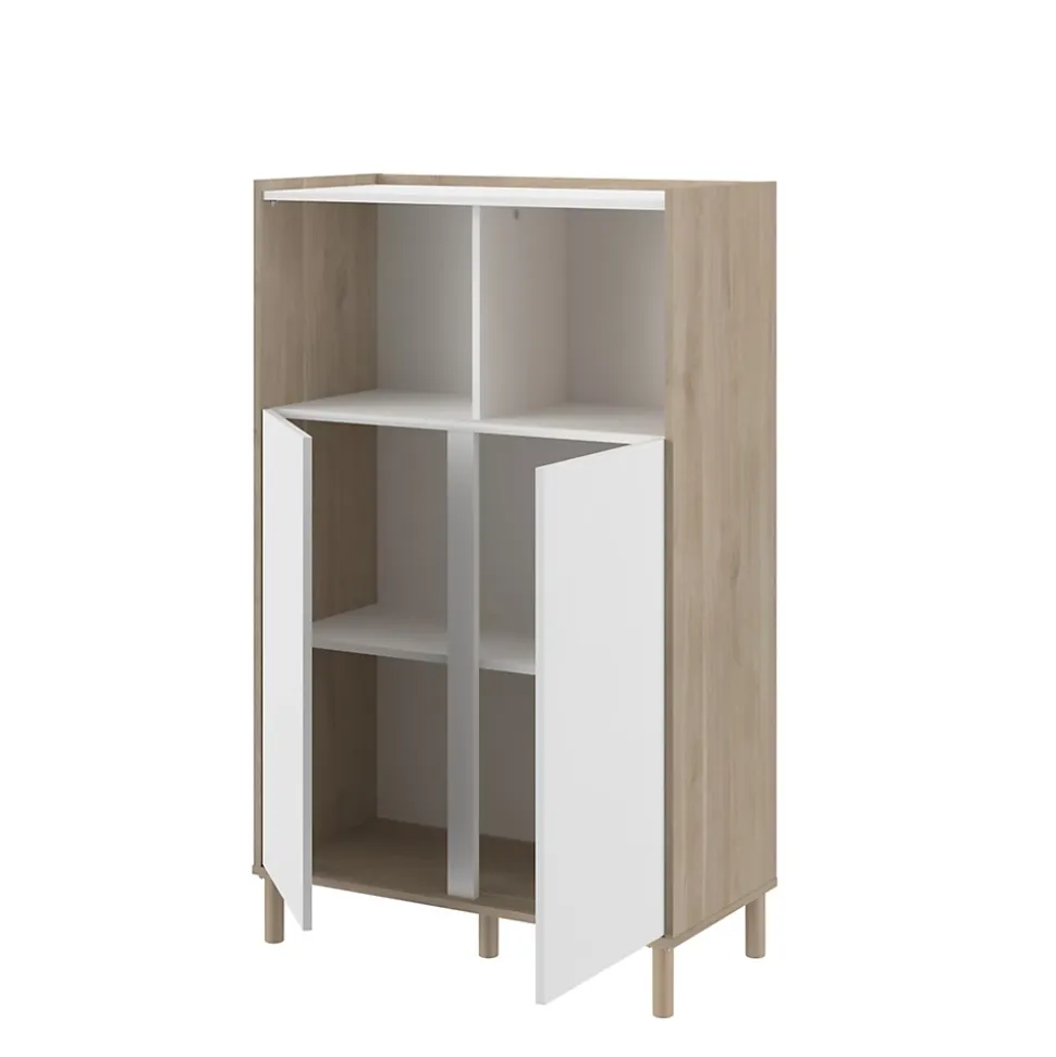 Meuble de rangement portes battantes blanc et effet chêne Morphos H. 135 x L. 83,7 cm