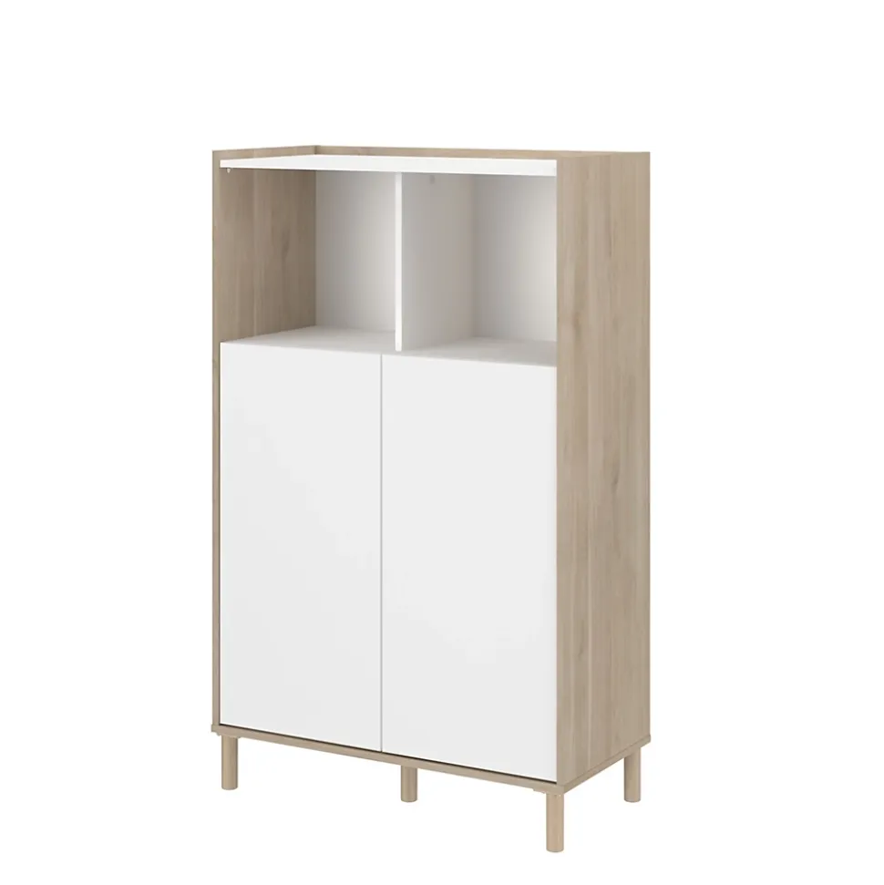 Meuble de rangement portes battantes blanc et effet chêne Morphos H. 135 x L. 83,7 cm