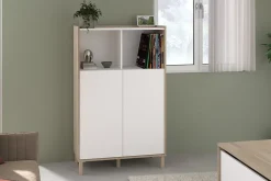 Meuble de rangement portes battantes blanc et effet chêne Morphos H. 135 x L. 83,7 cm