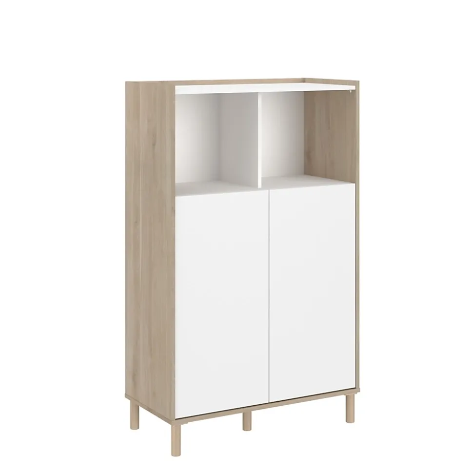 Meuble de rangement portes battantes blanc et effet chêne Morphos H. 135 x L. 83,7 cm