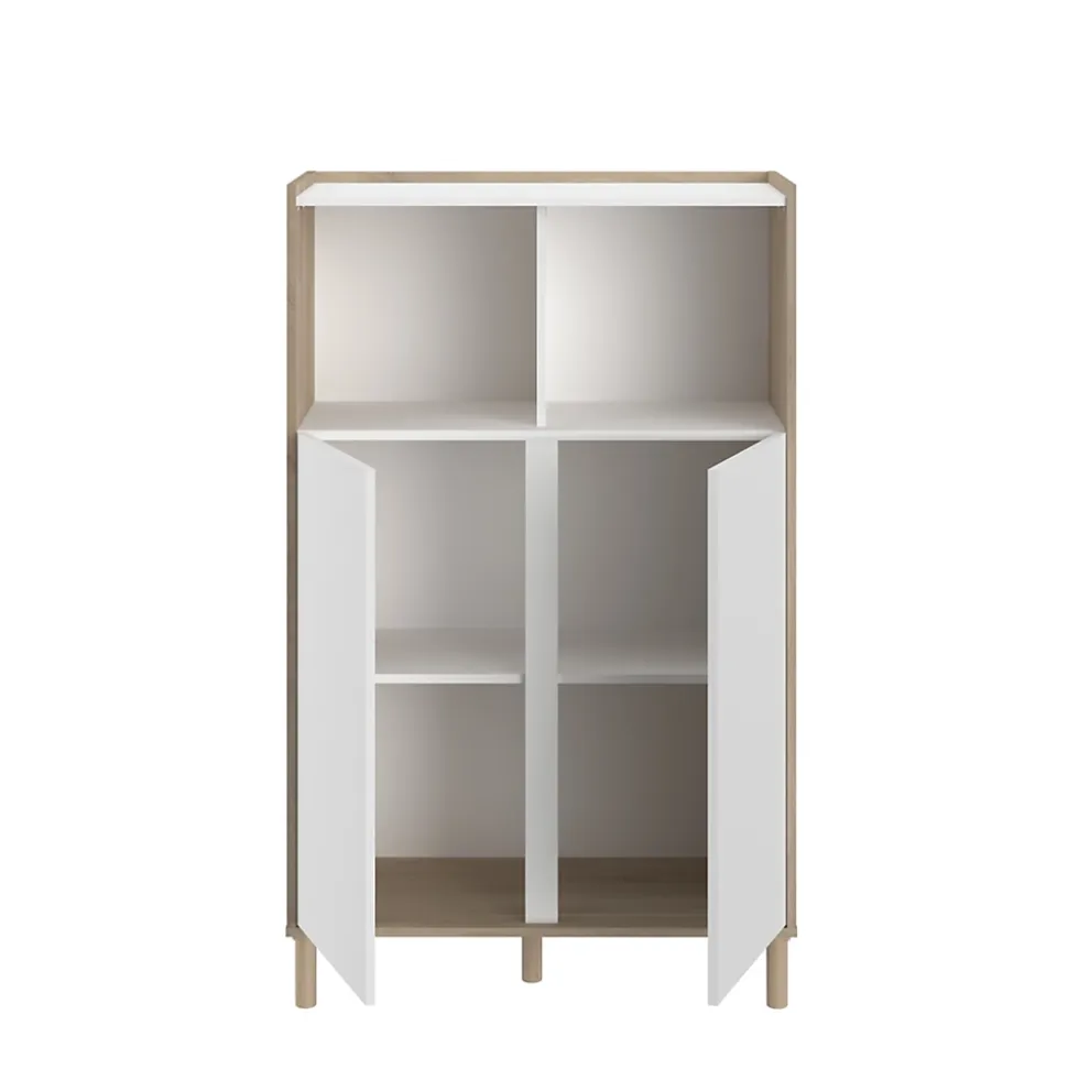 Meuble de rangement portes battantes blanc et effet chêne Morphos H. 135 x L. 83,7 cm