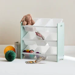Meuble de rangement pour enfant avec 9 casiers. vert céladon - Tobias - MDF décor bois naturel. 64x29.5x60cm