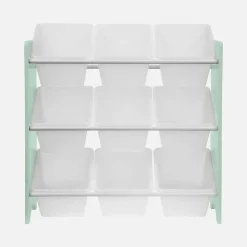 Meuble de rangement pour enfant avec 9 casiers. vert céladon - Tobias - MDF décor bois naturel. 64x29.5x60cm