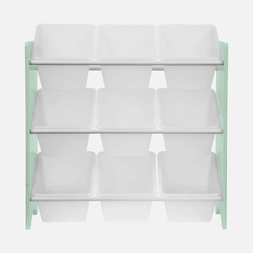 Meuble de rangement pour enfant avec 9 casiers. vert céladon - Tobias - MDF décor bois naturel. 64x29.5x60cm