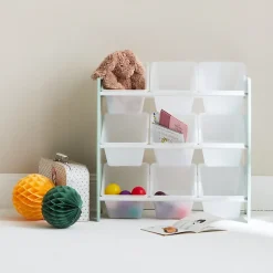 Meuble de rangement pour enfant avec 9 casiers. vert céladon - Tobias - MDF décor bois naturel. 64x29.5x60cm