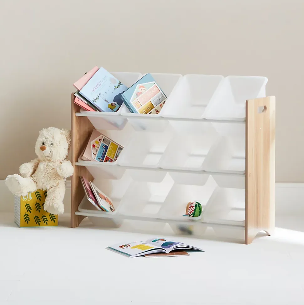 Meuble de rangement pour enfant avec 12 casiers - Tobias - MDF décor bois naturel. L 84 x P 29.5 x H 60cm
