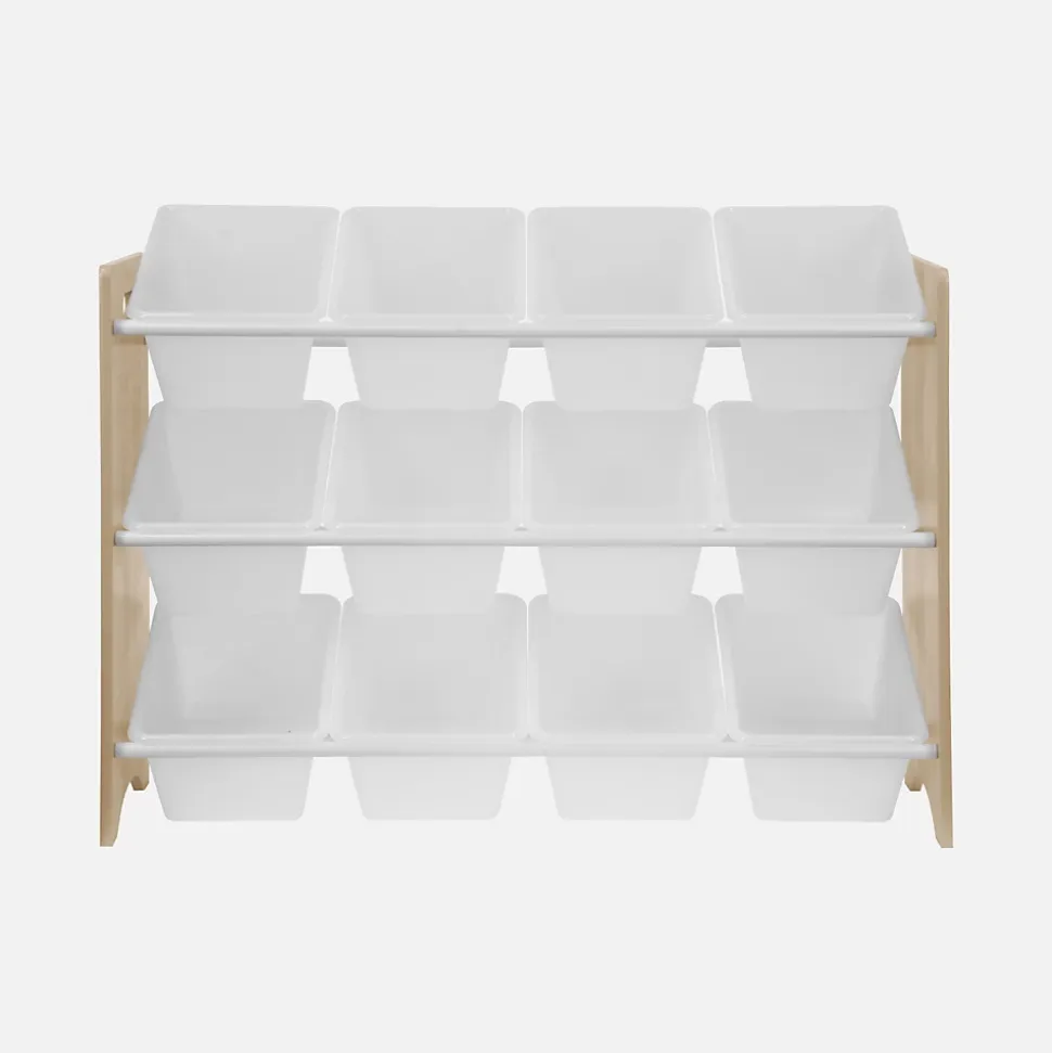 Meuble de rangement pour enfant avec 12 casiers - Tobias - MDF décor bois naturel. L 84 x P 29.5 x H 60cm