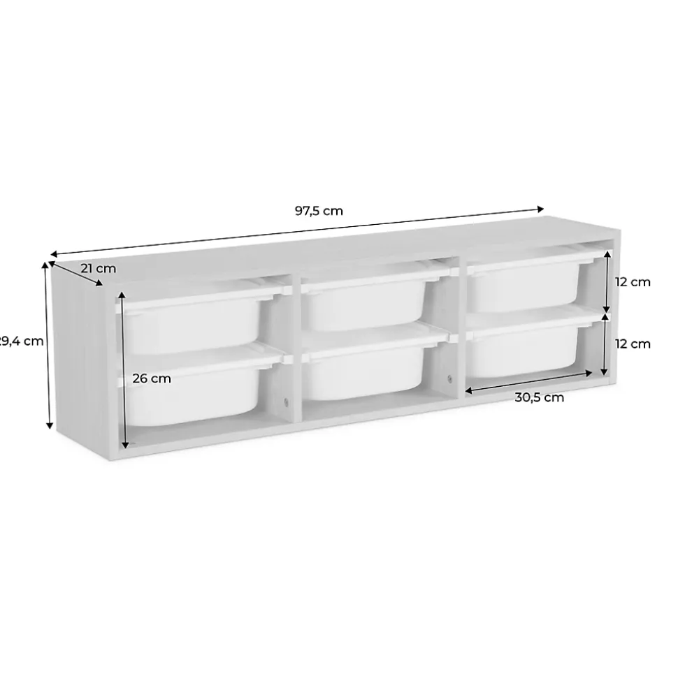 Meuble de rangement pour enfant. naturel. 6 bacs en plastique