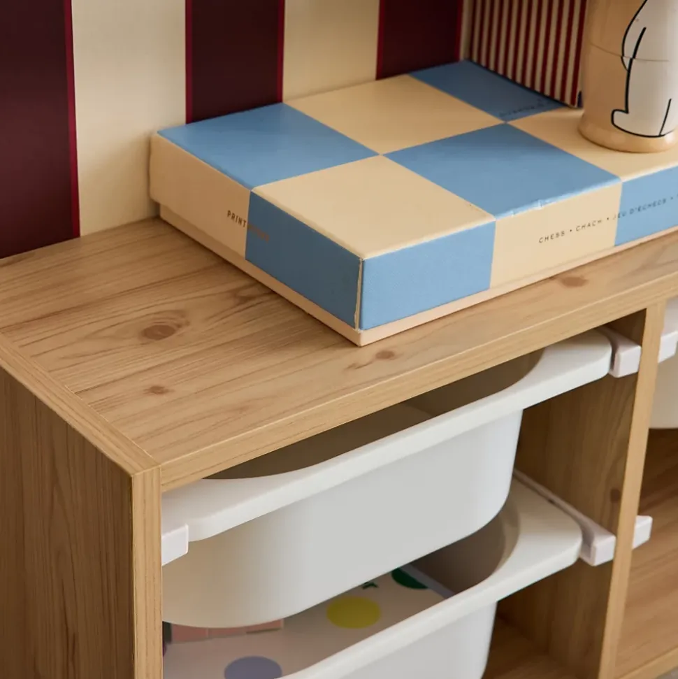 Meuble de rangement pour enfant. naturel. 6 bacs en plastique