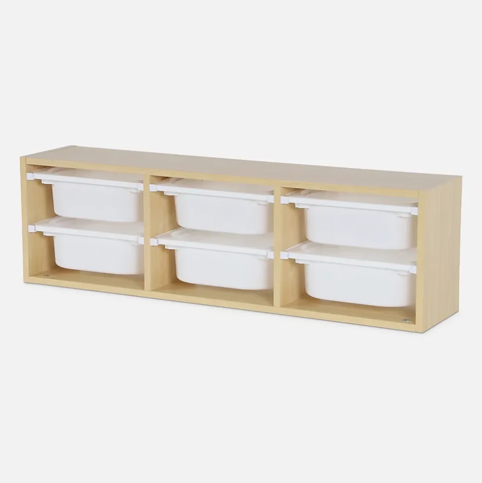 Meuble de rangement pour enfant. naturel. 6 bacs en plastique