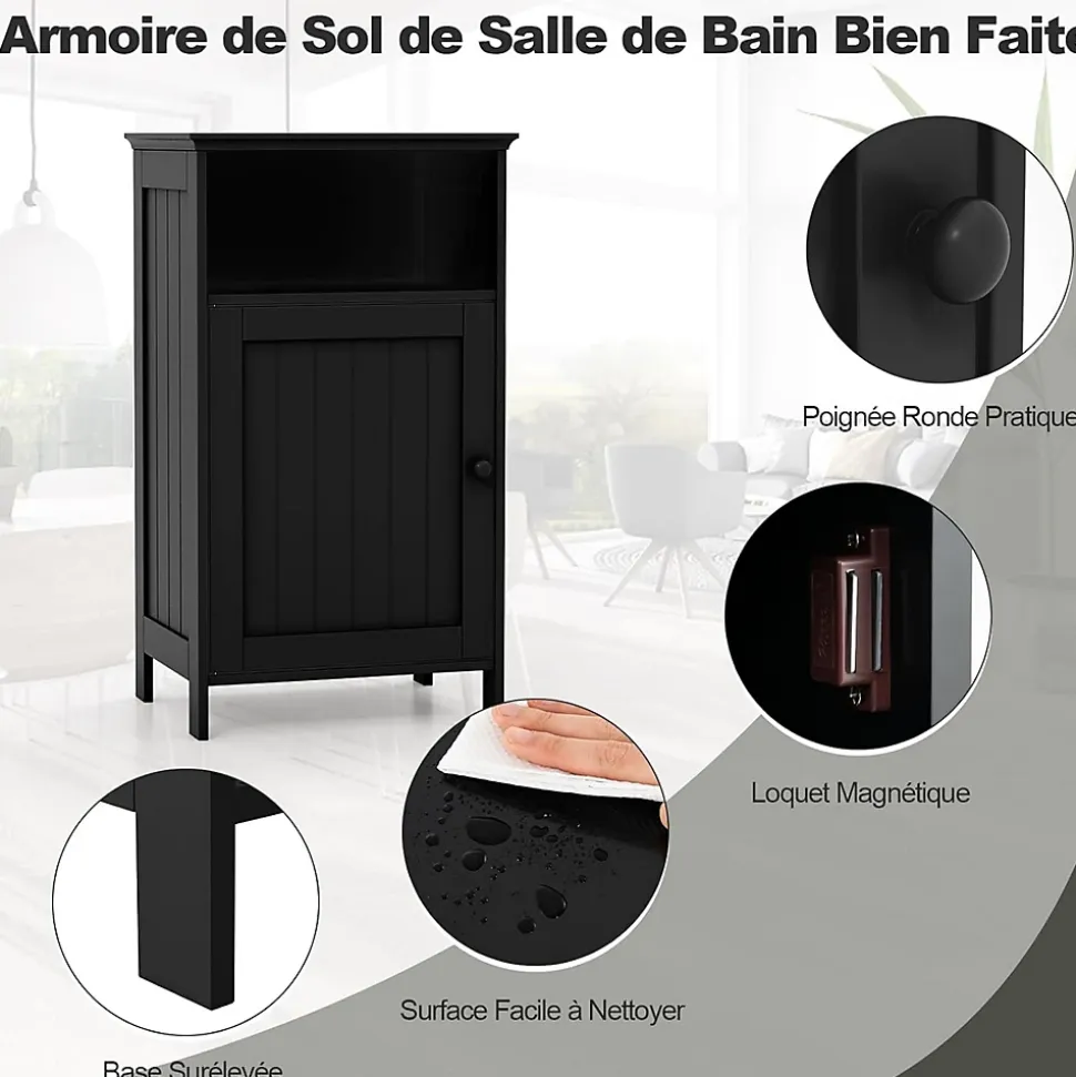 Meuble de Rangement pour Salle de Bains,en MDF avec 1 Porte,avec Étagère Réglable,Armoire de Salle de Bain (Noir)