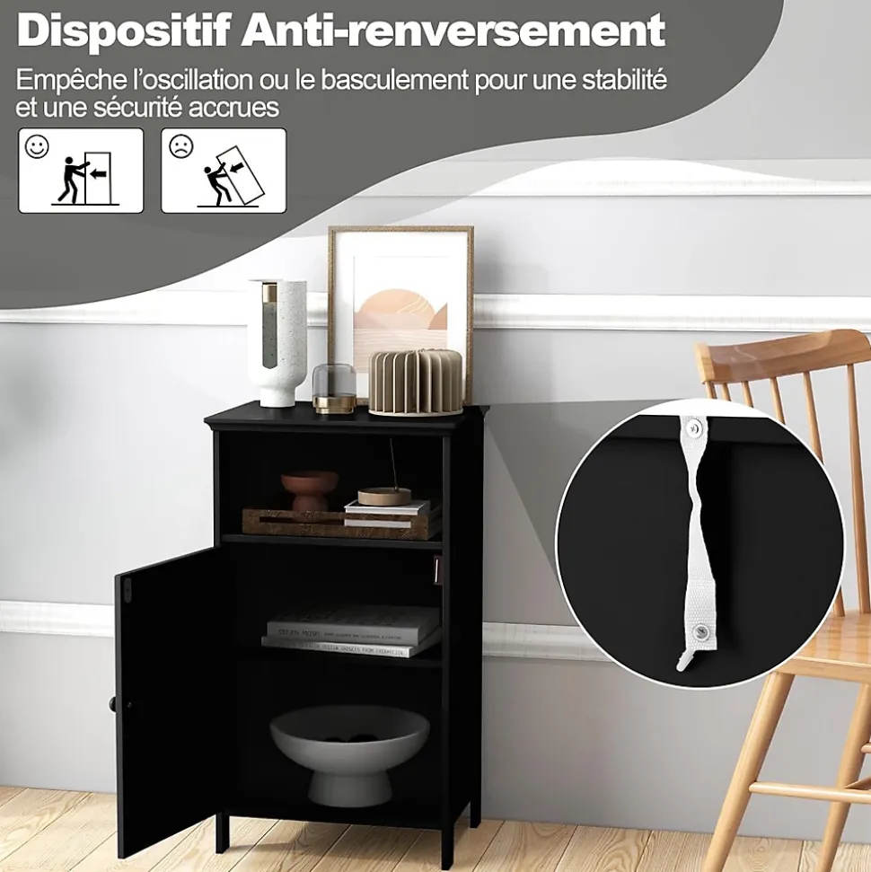 Meuble de Rangement pour Salle de Bains,en MDF avec 1 Porte,avec Étagère Réglable,Armoire de Salle de Bain (Noir)