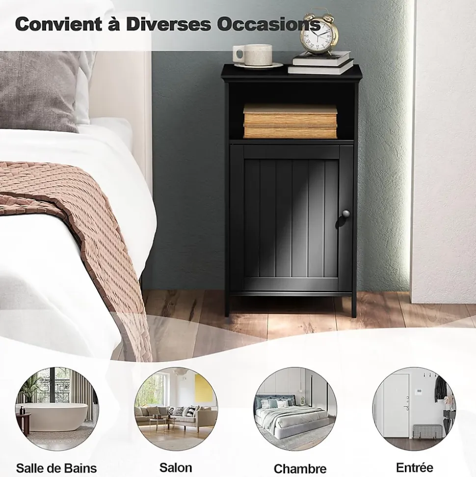 Meuble de Rangement pour Salle de Bains,en MDF avec 1 Porte,avec Étagère Réglable,Armoire de Salle de Bain (Noir)