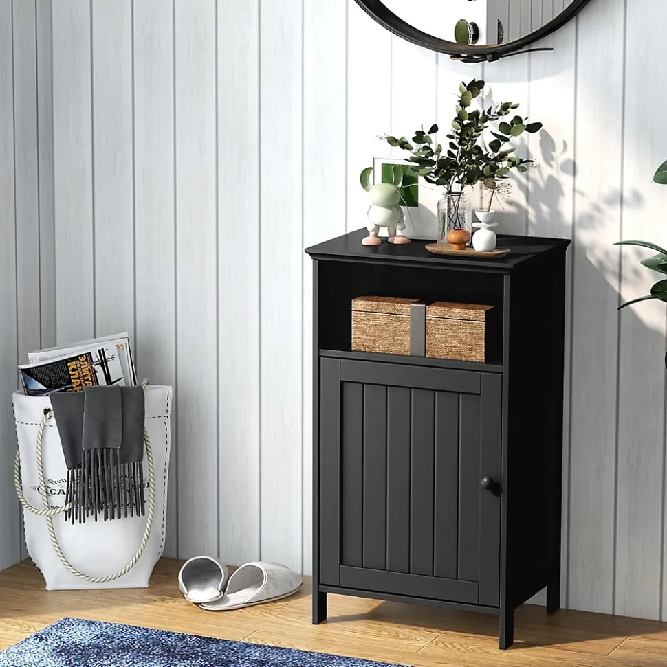 Meuble de Rangement pour Salle de Bains,en MDF avec 1 Porte,avec Étagère Réglable,Armoire de Salle de Bain (Noir)